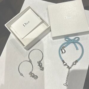 Silver Dior hoop earrings and matching bracelet